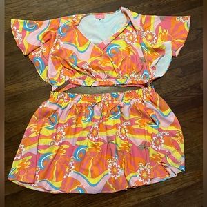 Barbie x Unique Vintage Plus Size Tropical Sunset Print top and skort
